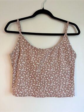 Old Navy Beige Floral Pleated Spaghetti-Strap Tank